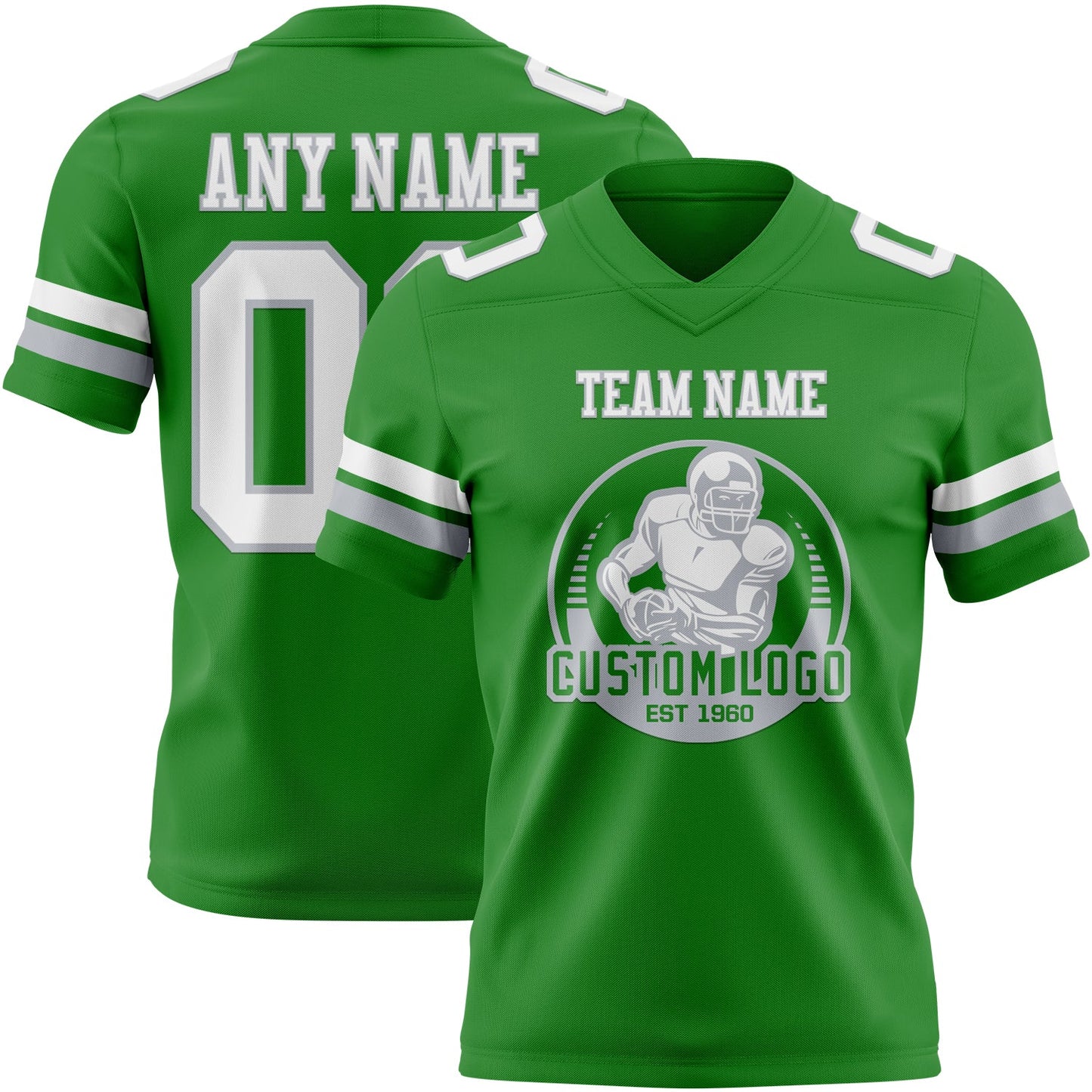 Custom Grass Green White-Gray Mesh Authentic Football Jersey - Sky-Custom