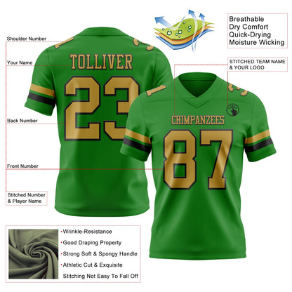 Custom Grass Green Old Gold-Black Mesh Authentic Football Jersey - Sky-Custom
