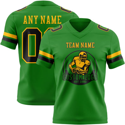 Custom Grass Green Black-Gold Mesh Authentic Football Jersey - Sky-Custom