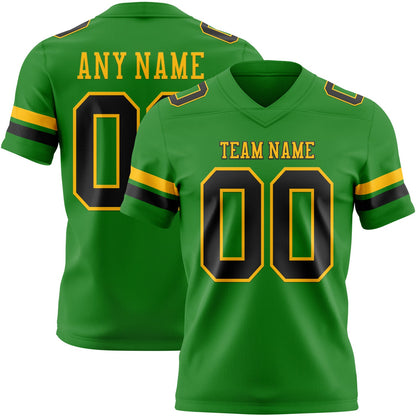 Custom Grass Green Black-Gold Mesh Authentic Football Jersey - Sky-Custom