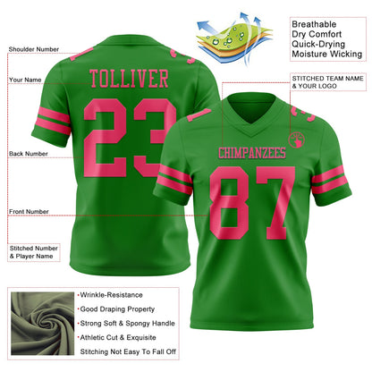 Custom Grass Green Neon Pink Mesh Authentic Football Jersey - Sky-Custom