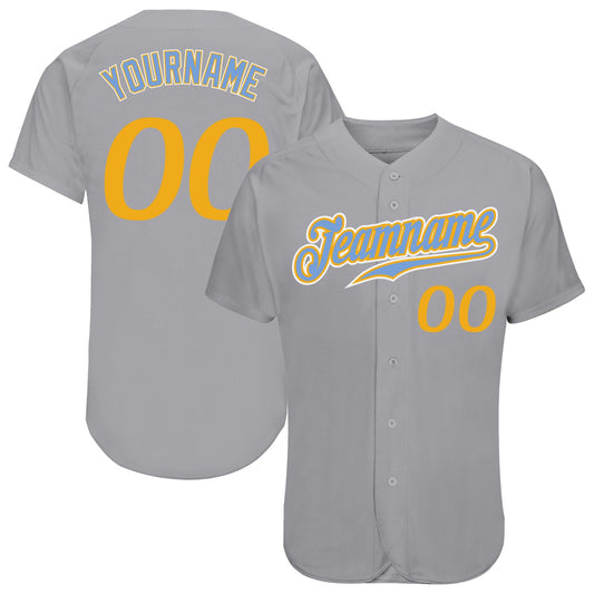Custom Gray Gold-Light Blue Authentic Baseball Jersey - Sky-Custom