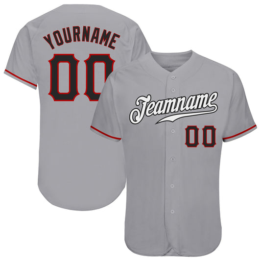 Custom Gray Black-Red Authentic Baseball Jersey - Sky-Custom