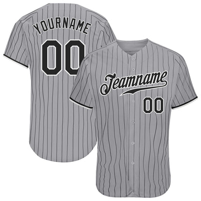 Custom Gray Black Pinstripe Black-White Authentic Baseball Jersey - Sky-Custom