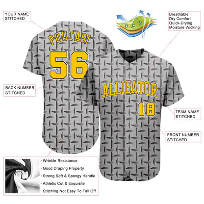 Custom Gray Gold-Black 3D Pattern Design Authentic Baseball Jersey - Sky-Custom