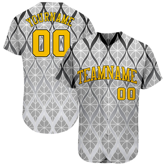 Custom Gray Gold-Black 3D Pattern Design Authentic Baseball Jersey - Sky-Custom