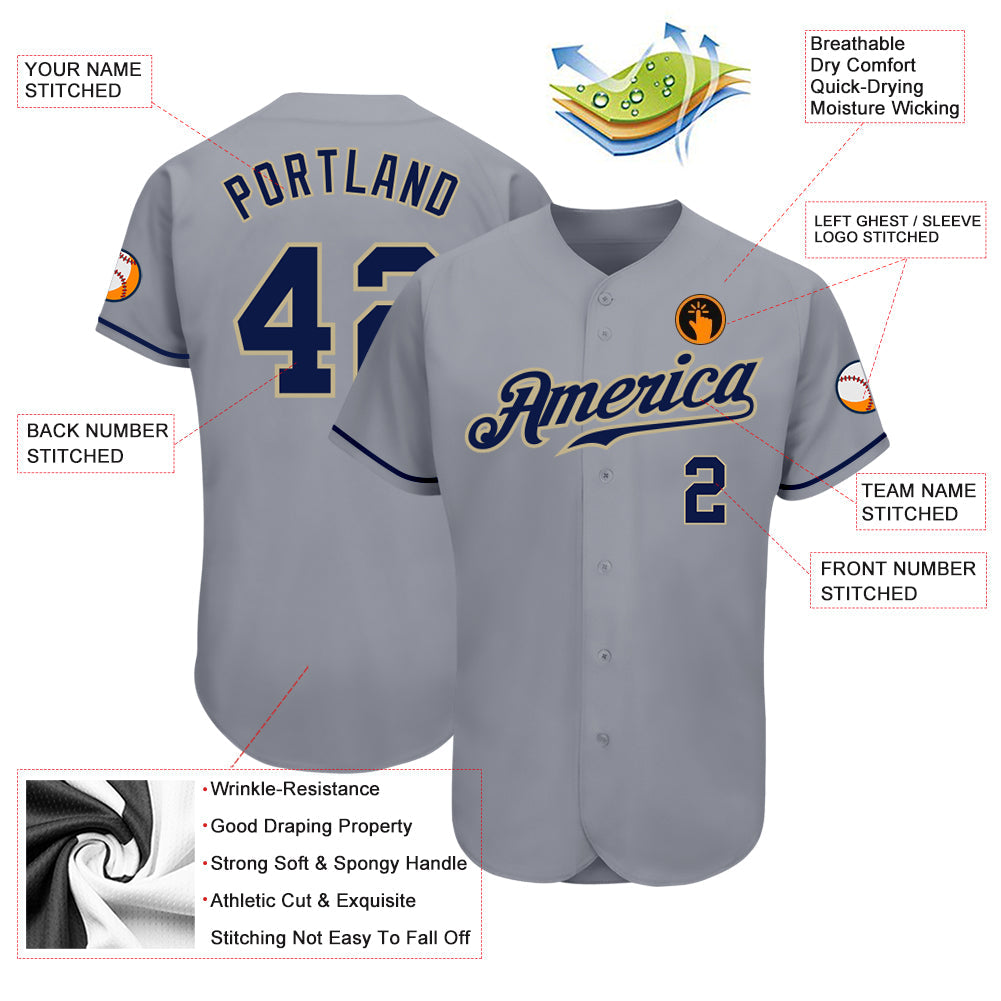 Custom Gray Navy-Vegas Gold Authentic Baseball Jersey - Sky-Custom