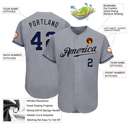 Custom Gray Navy-Vegas Gold Authentic Baseball Jersey - Sky-Custom