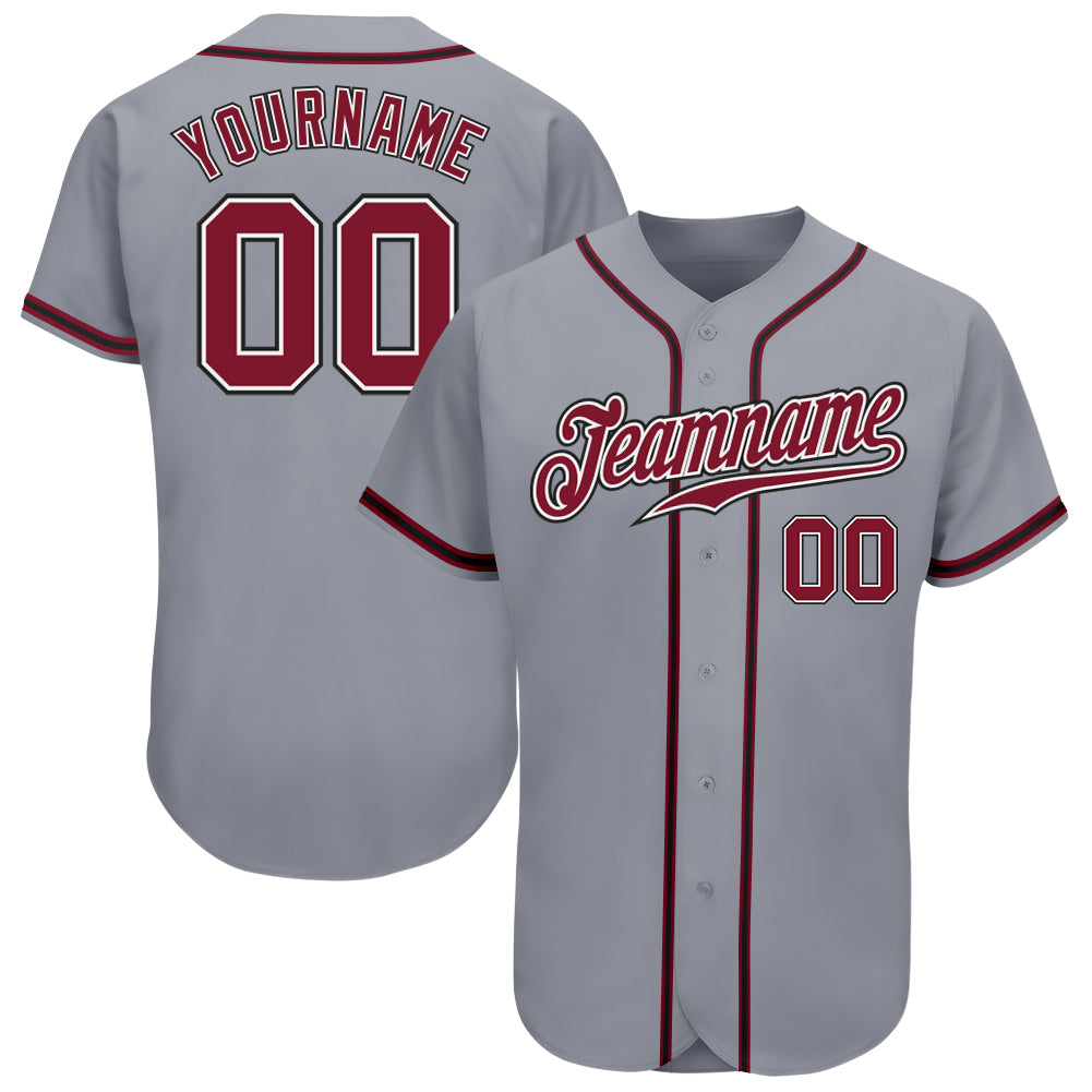 Custom Gray Crimson-Black Authentic Baseball Jersey - Sky-Custom