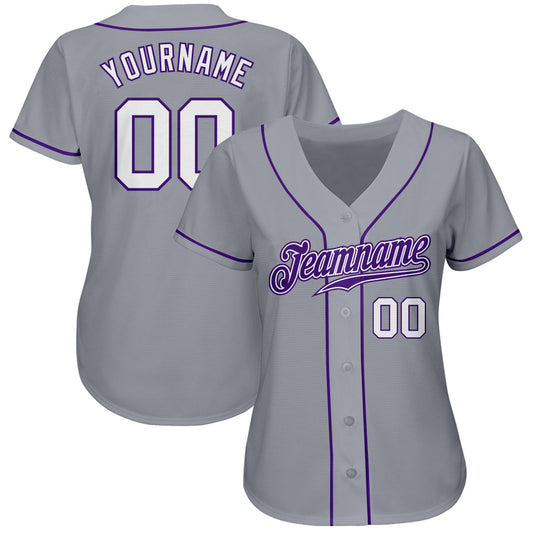Custom Gray White-Purple Authentic Baseball Jersey - Sky-Custom