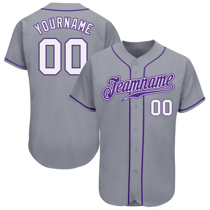 Custom Gray White-Purple Authentic Baseball Jersey - Sky-Custom