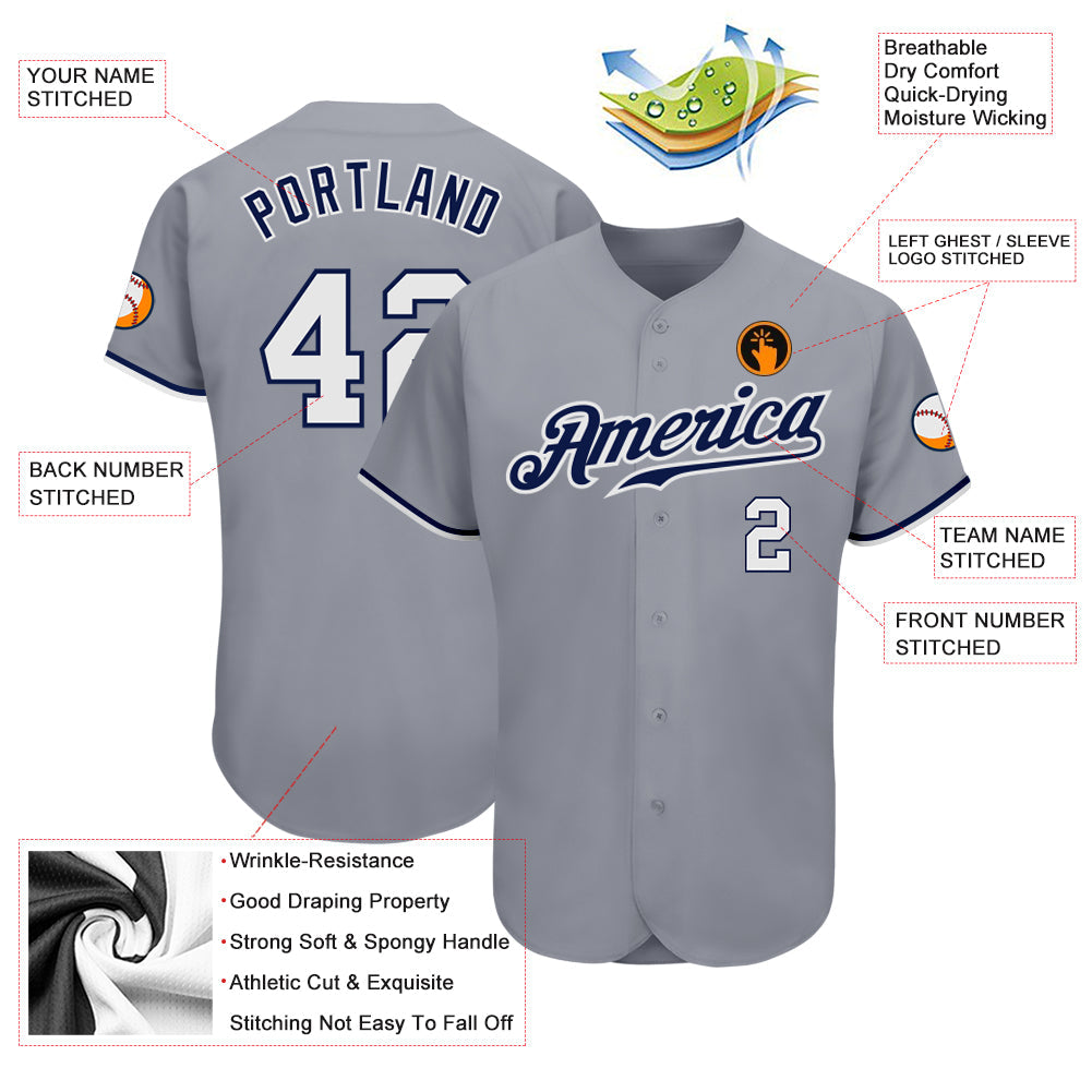 Custom Gray White-Navy Authentic Baseball Jersey - Sky-Custom