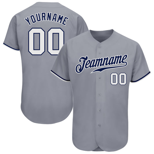 Custom Gray White-Navy Authentic Baseball Jersey - Sky-Custom
