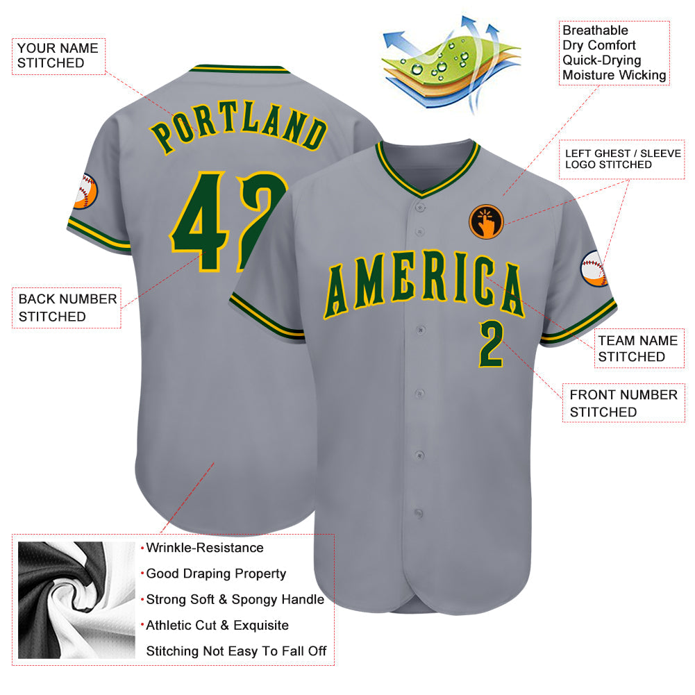 Custom Gray Green-Gold Authentic Baseball Jersey - Sky-Custom