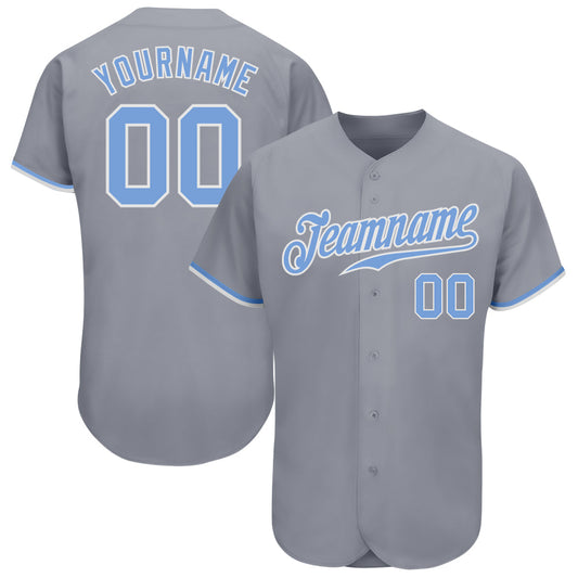 Custom Gray Light Blue-White Authentic Baseball Jersey - Sky-Custom