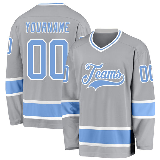 Custom Gray Light Blue-White Hockey Jersey - Sky-Custom