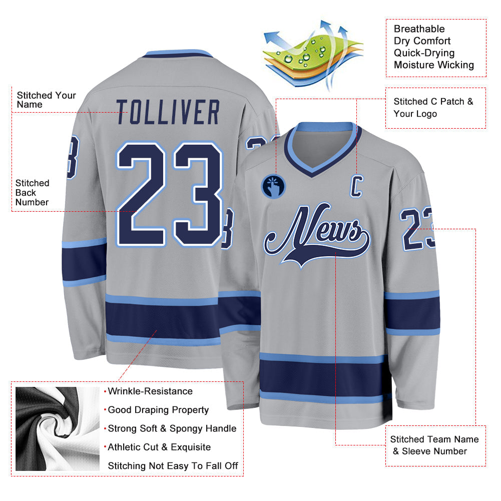 Custom Gray Navy-Light Blue Hockey Jersey - Sky-Custom