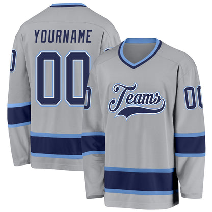 Custom Gray Navy-Light Blue Hockey Jersey - Sky-Custom