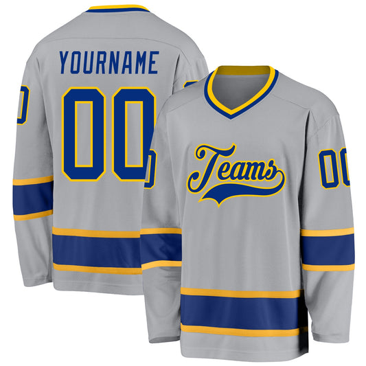 Custom Gray Royal-Gold Hockey Jersey - Sky-Custom