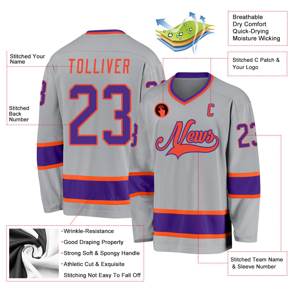 Custom Gray Purple-Orange Hockey Jersey - Sky-Custom