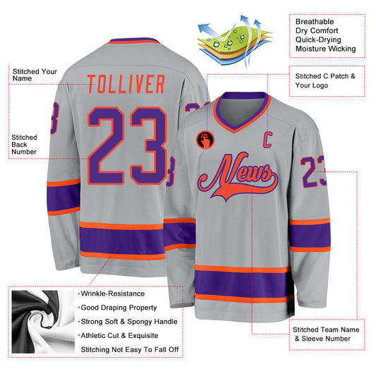 Custom Gray Purple-Orange Hockey Jersey - Sky-Custom
