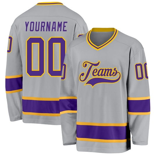 Custom Gray Purple-Gold Hockey Jersey - Sky-Custom