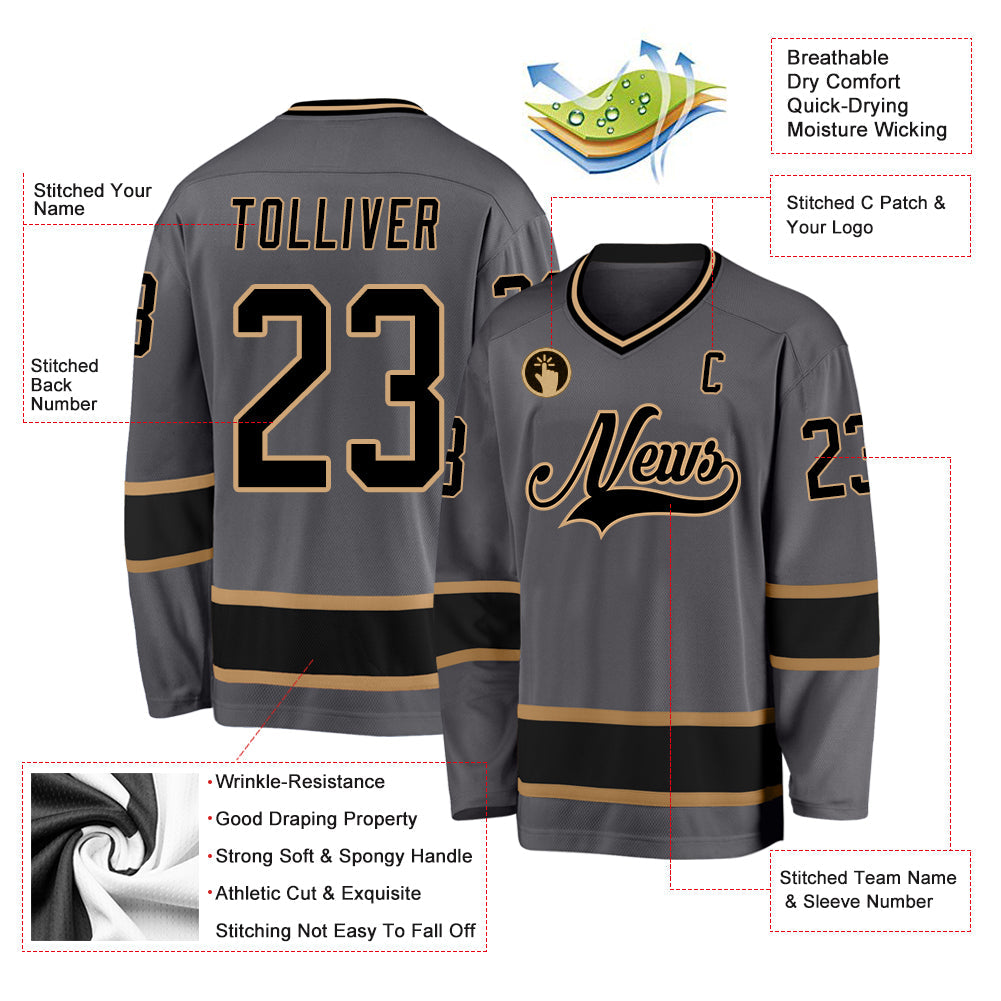 Custom Steel Gray Black-Old Gold Hockey Jersey - Sky-Custom