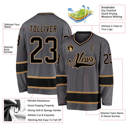 Custom Steel Gray Black-Old Gold Hockey Jersey - Sky-Custom
