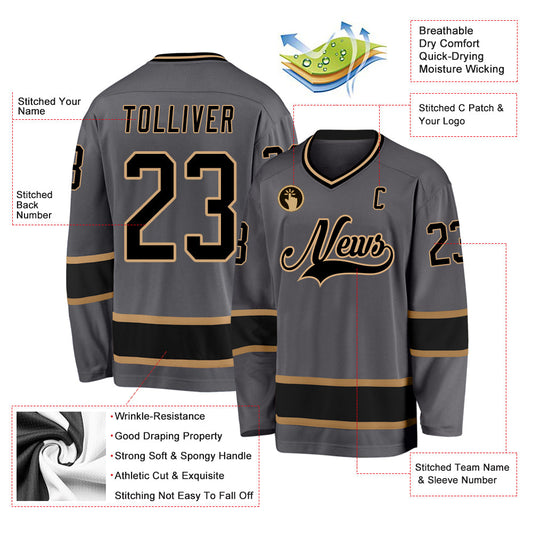 Custom Steel Gray Black-Old Gold Hockey Jersey - Sky-Custom