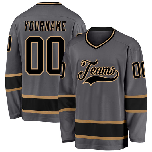 Custom Steel Gray Black-Old Gold Hockey Jersey - Sky-Custom