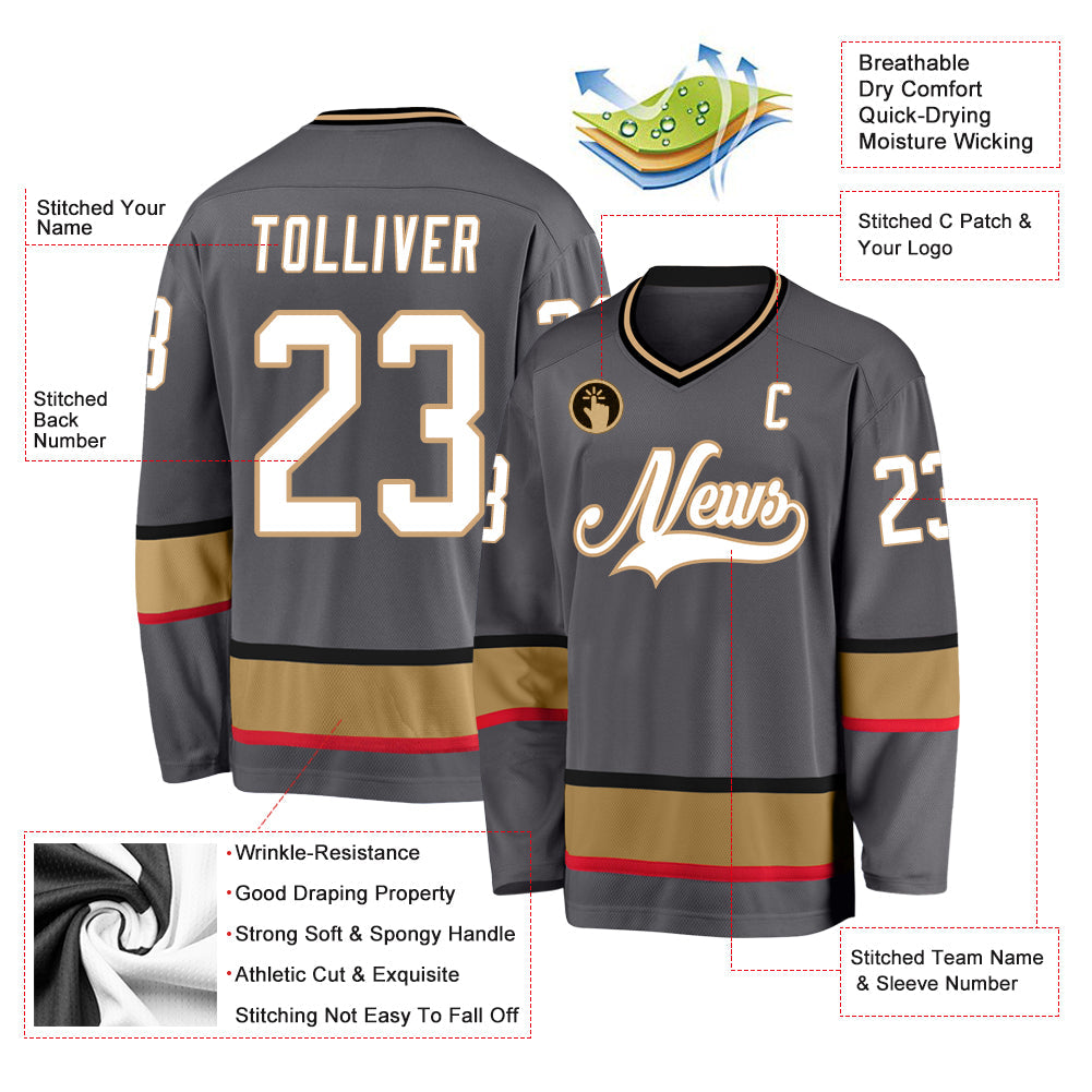 Custom Steel Gray White-Old Gold Hockey Jersey - Sky-Custom