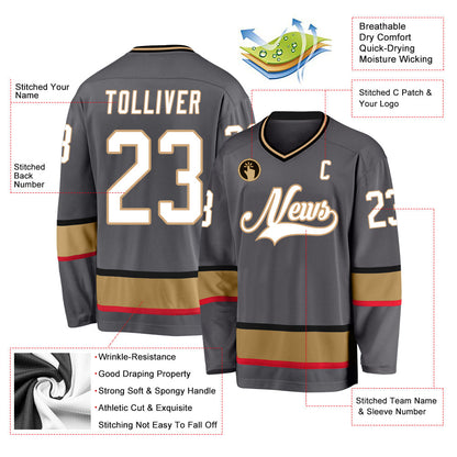 Custom Steel Gray White-Old Gold Hockey Jersey - Sky-Custom