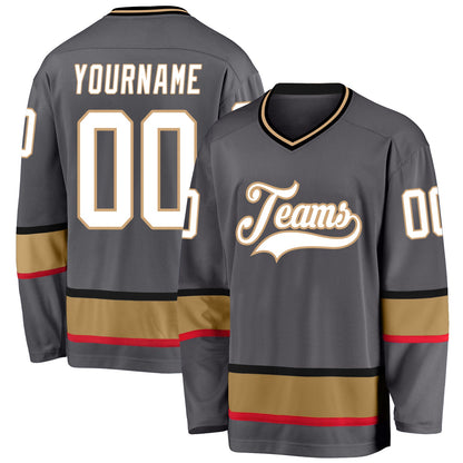 Custom Steel Gray White-Old Gold Hockey Jersey - Sky-Custom