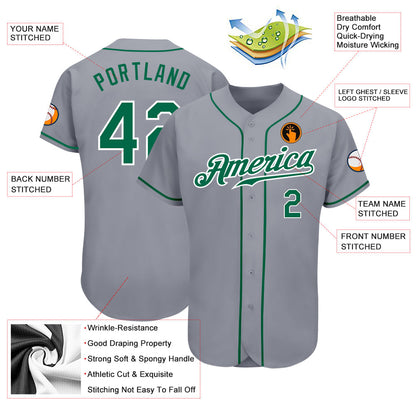 Custom Gray Kelly Green-White Authentic Baseball Jersey - Sky-Custom