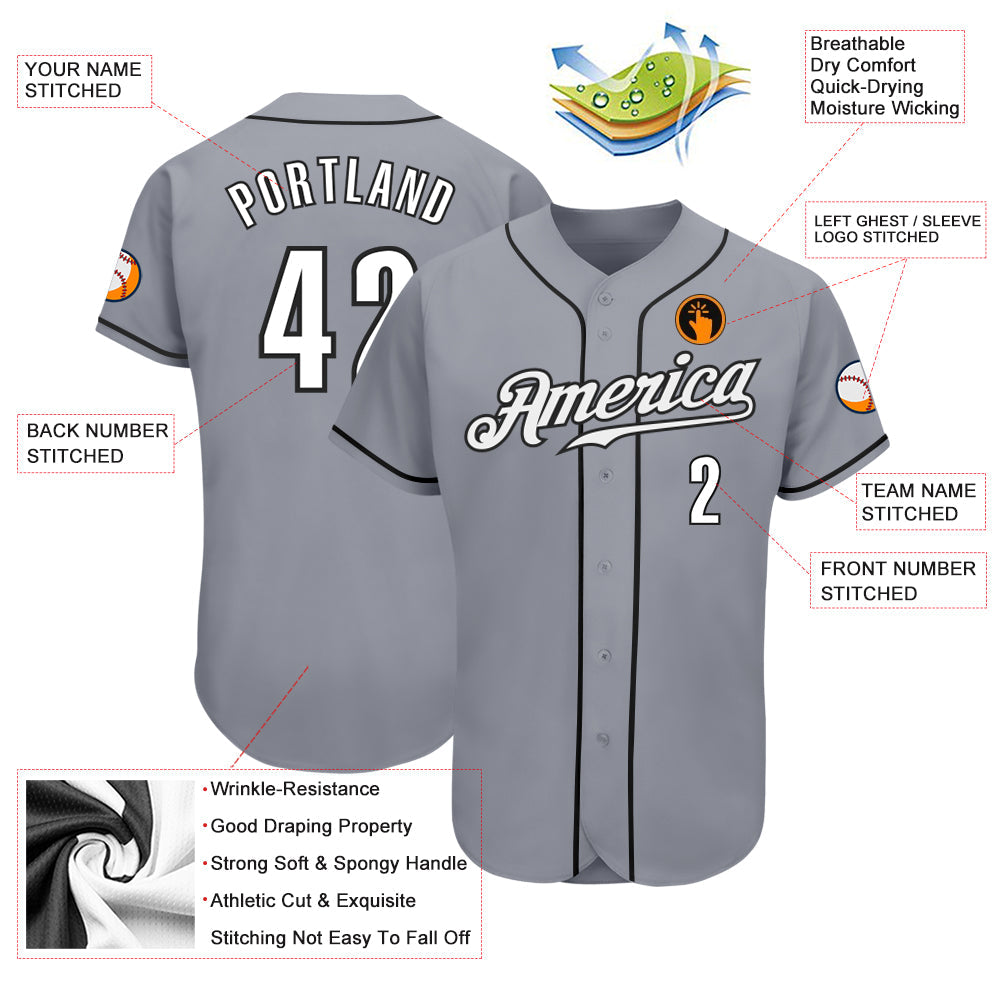 Custom Gray White-Black Authentic Baseball Jersey - Sky-Custom