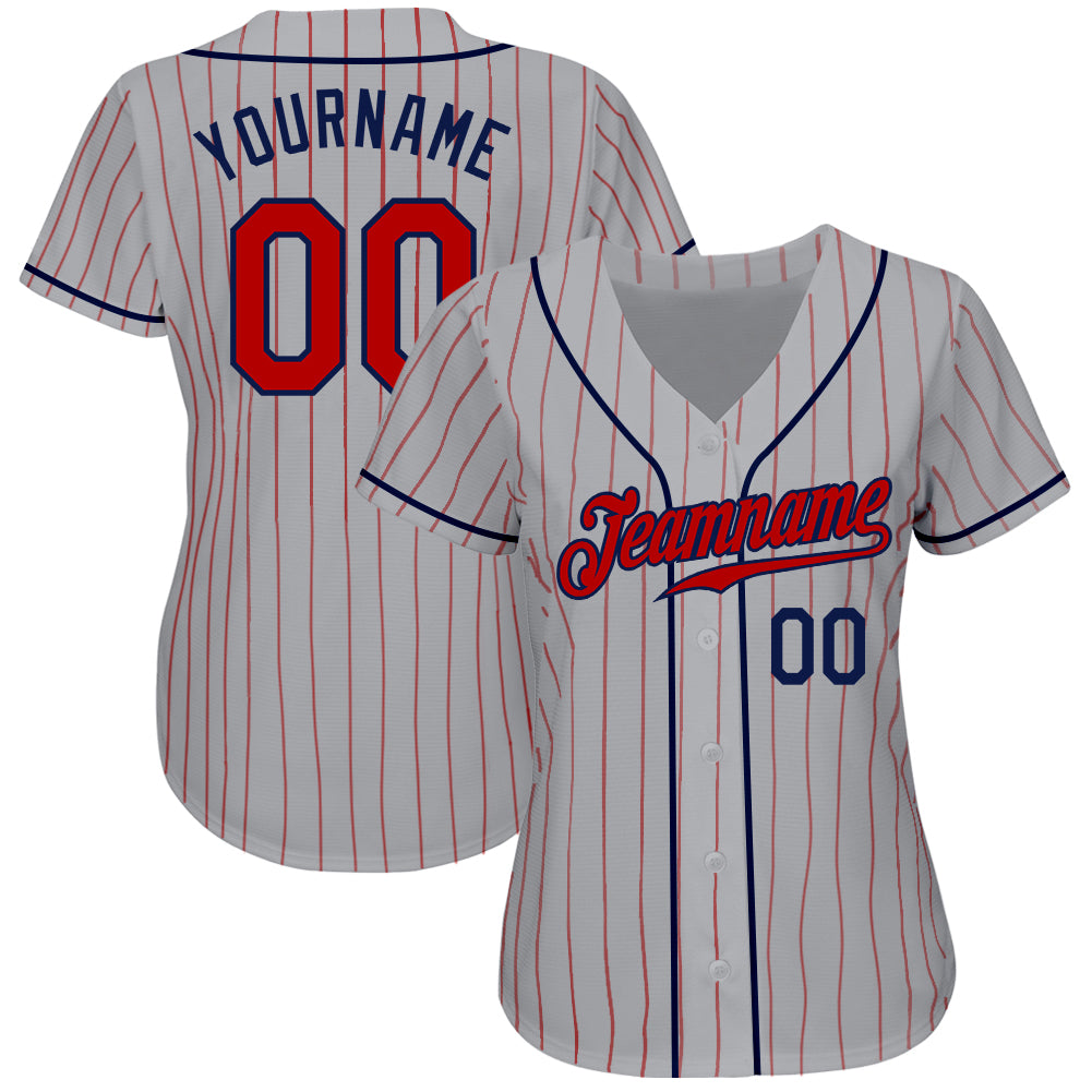 Custom Gray Red Pinstripe Red-Navy Authentic Baseball Jersey - Sky-Custom