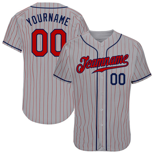 Custom Gray Red Pinstripe Red-Navy Authentic Baseball Jersey - Sky-Custom