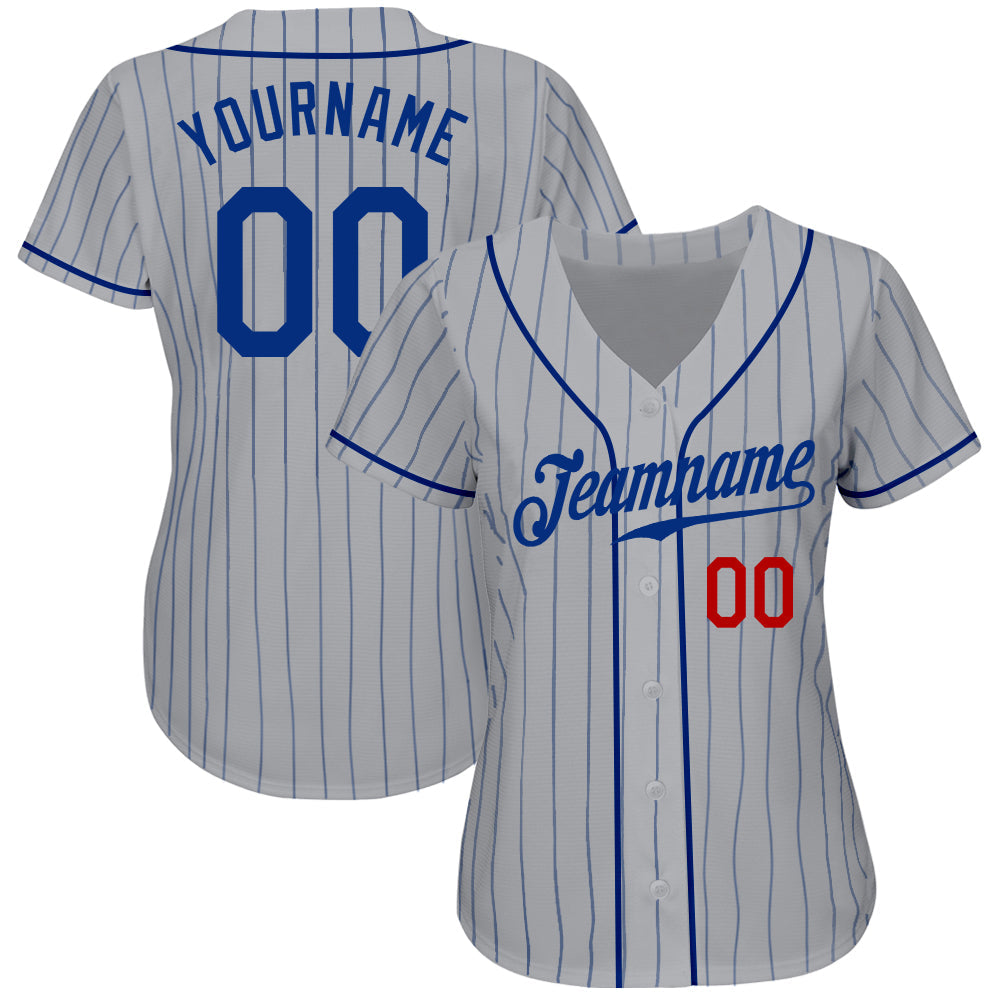 Custom Gray Royal Pinstripe Royal-Red Authentic Baseball Jersey - Sky-Custom