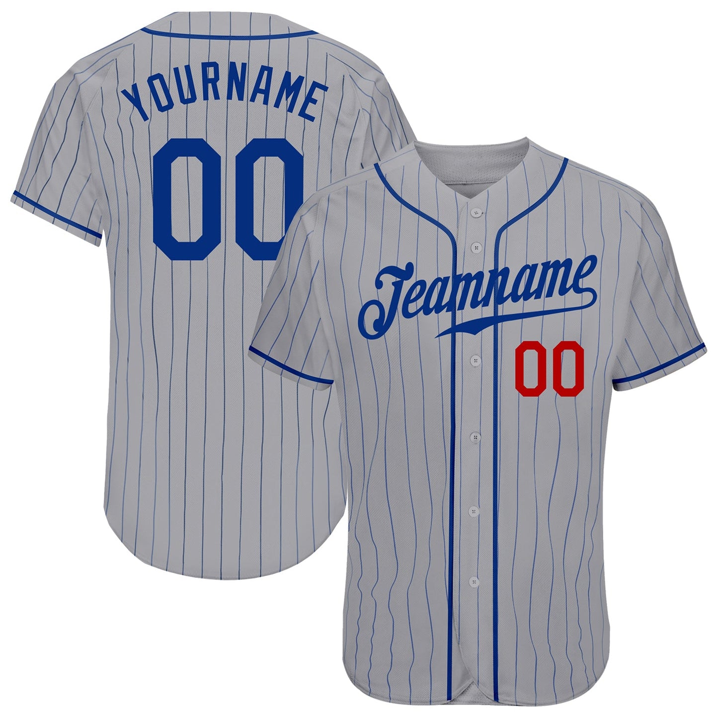 Custom Gray Royal Pinstripe Royal-Red Authentic Baseball Jersey - Sky-Custom