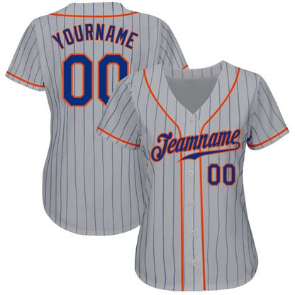 Custom Gray Royal Pinstripe Royal-Orange Authentic Baseball Jersey - Sky-Custom