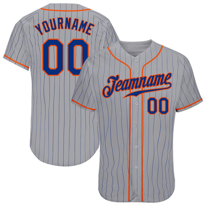 Custom Gray Royal Pinstripe Royal-Orange Authentic Baseball Jersey - Sky-Custom