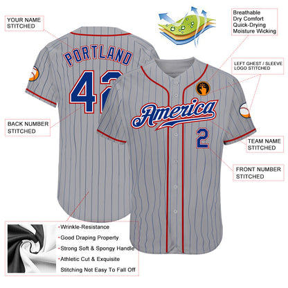 Custom Gray Royal Pinstripe Royal-Red Authentic Baseball Jersey - Sky-Custom