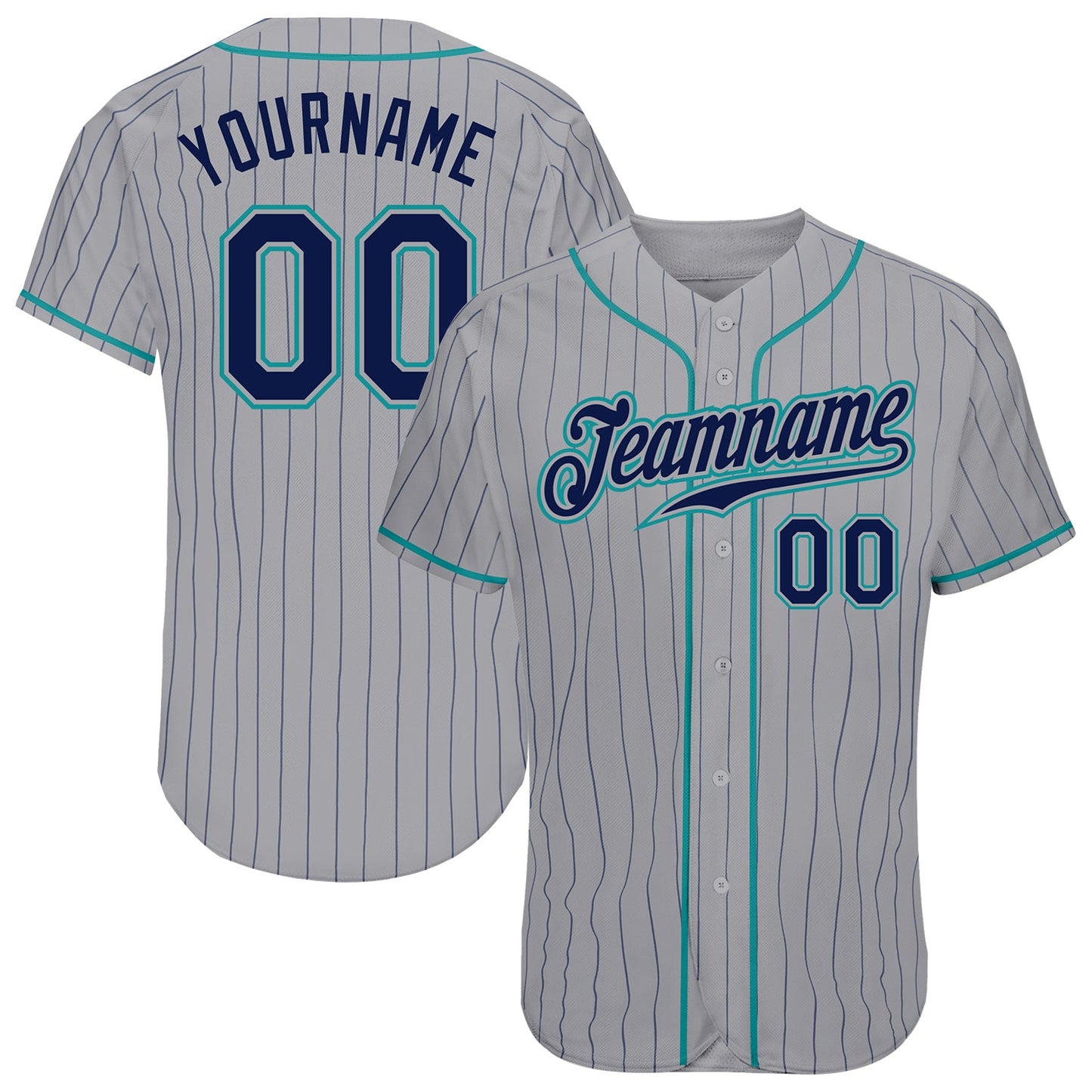 Custom Gray Navy Pinstripe Navy-Teal Authentic Baseball Jersey - Sky-Custom