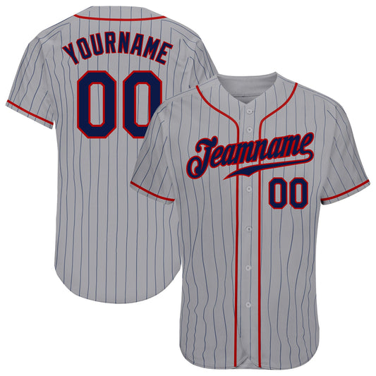 Custom Gray Navy Pinstripe Navy-Red Authentic Baseball Jersey - Sky-Custom