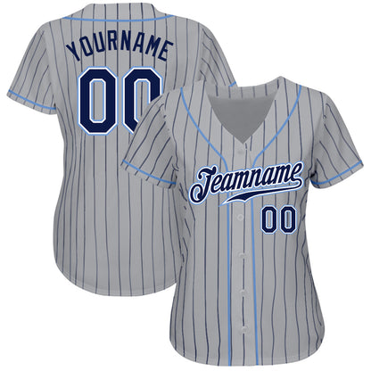Custom Gray Navy Pinstripe Navy-Light Blue Authentic Baseball Jersey - Sky-Custom