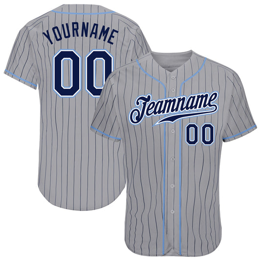 Custom Gray Navy Pinstripe Navy-Light Blue Authentic Baseball Jersey - Sky-Custom
