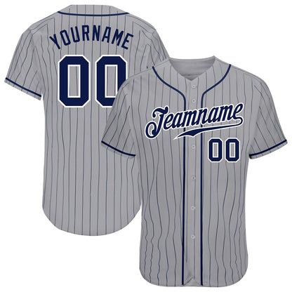 Custom Gray Navy Pinstripe Navy-White Authentic Baseball Jersey - Sky-Custom