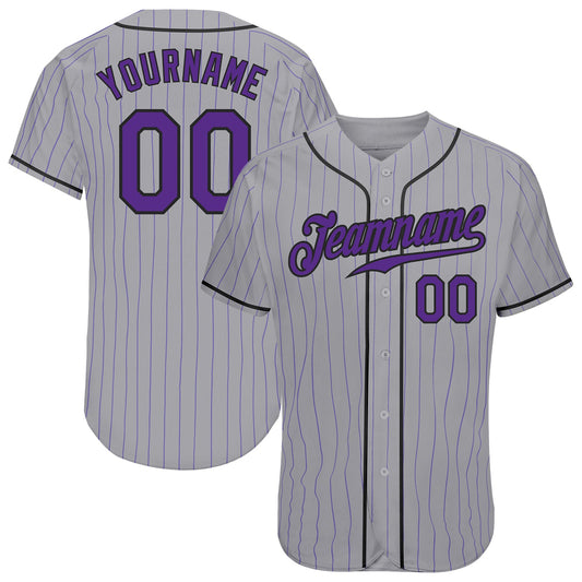 Custom Gray Purple Pinstripe Purple-Black Authentic Baseball Jersey - Sky-Custom