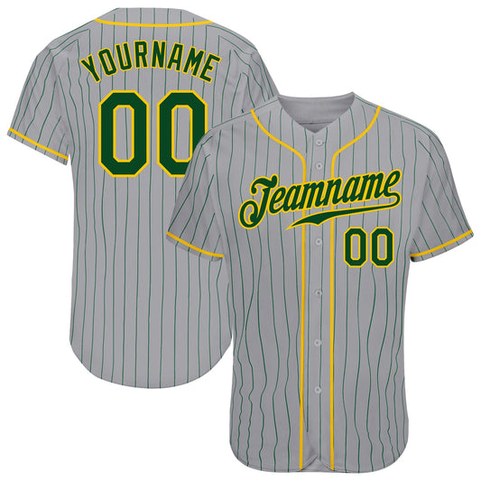 Custom Gray Green Pinstripe Green-Gold Authentic Baseball Jersey - Sky-Custom
