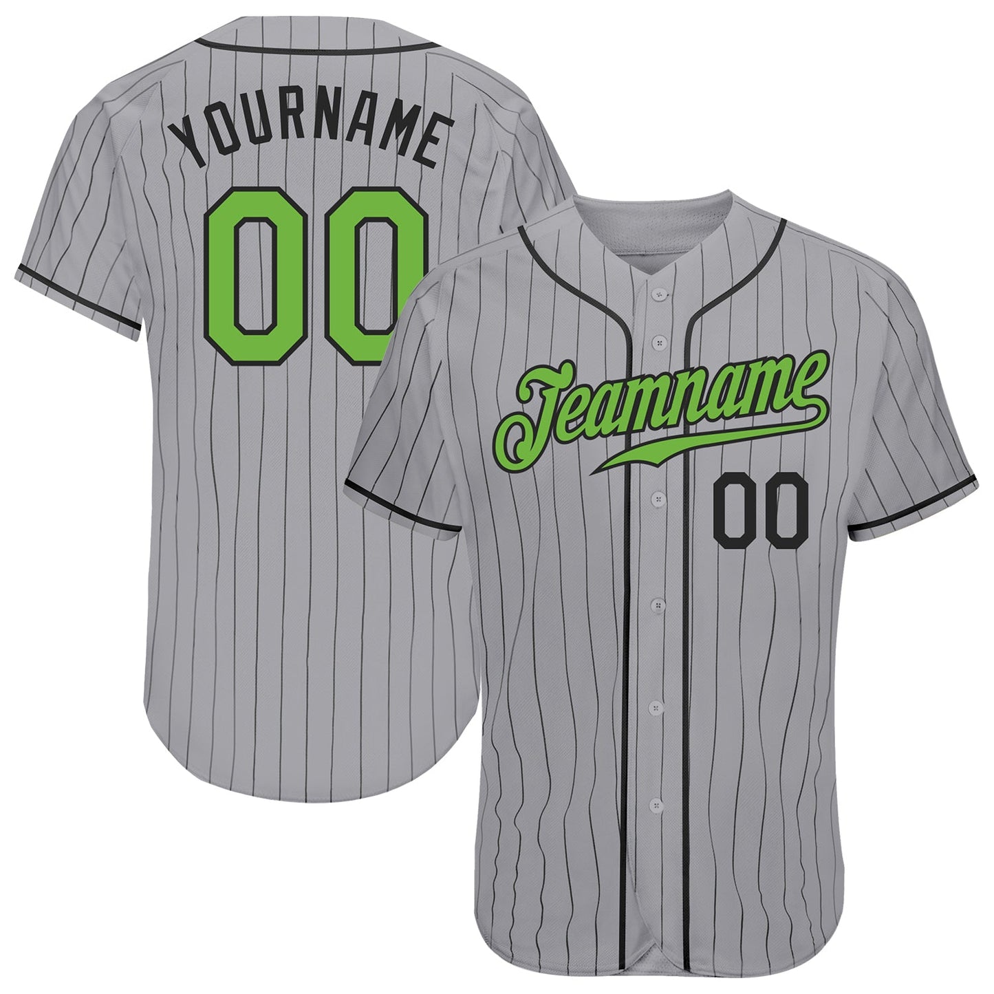 Custom Gray Black Pinstripe Neon Green-Black Authentic Baseball Jersey - Sky-Custom